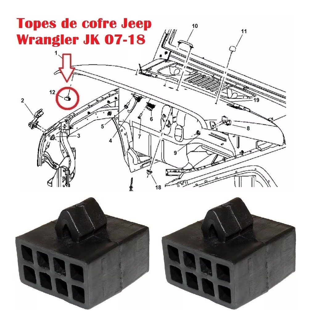 Par De Topes Gomas De Cofre A Polvera Jeep Wrangler Jk 07-18 | Raptor 4x4